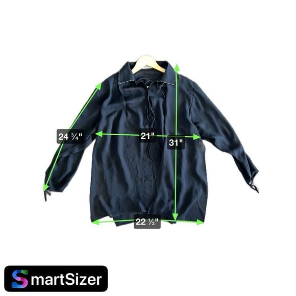 Biyan Silk Black Sheer Blouse Size Medium Long Sleeve Flowy Boho - Picture 5 of 6